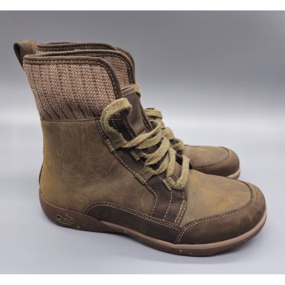 Chaco  Mahogany Green Barbary Leather Wool Foldover Chukka Boots Women's sz 8 - Picture 1 of 7